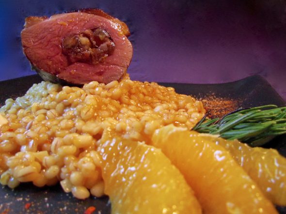 Bacon-Date-Walnut-Stuffed-Duck-and-Blood-Orange-Barley-Risotto-2