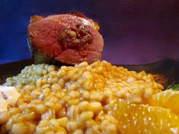 Bacon-Date-Walnut-Stuffed-Duck-and-Blood-Orange-Barley-Risotto-4