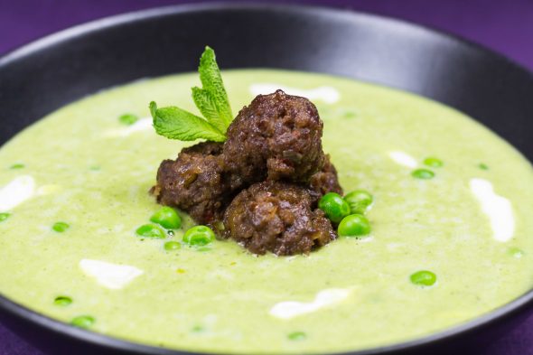 Minted-Pea-Soup-with-Lamb-Meat-Balls-3