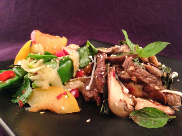 Spicy-Beef-Mushroom-Stirfry-String-Bean-Plum-Salad-5