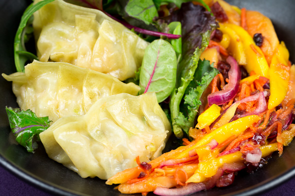 Chicken-Leak-Gyoza-Mango-Papaya-Sage-Salad-2