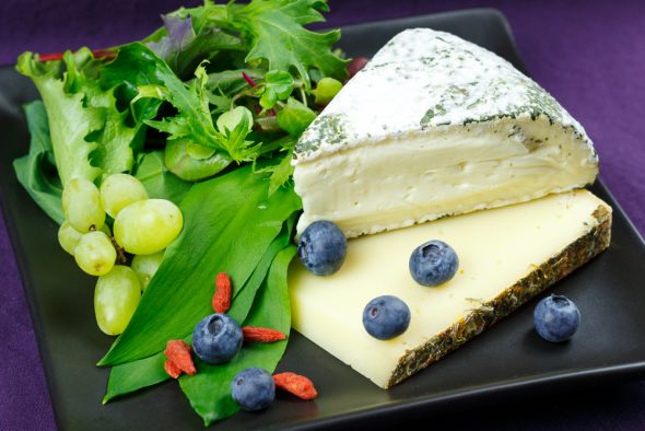 Wild-Herb-Cheese-Salad-Grapes-Blueberries-Maple-Syrup-Lemon-Dressing