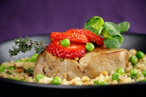 Thyme-Poached-Veal-Pea-Wild-Garlic-Risotto-Strawberries-4