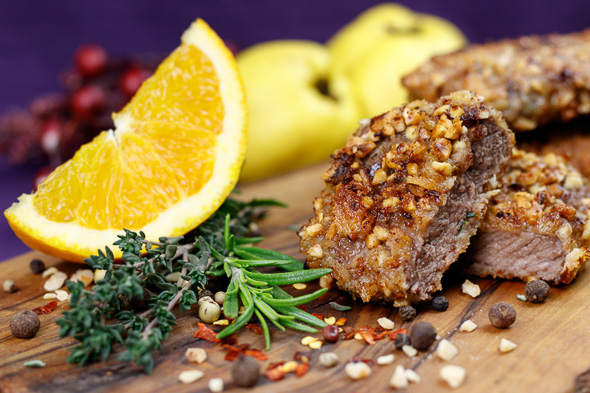 Hazelnut-Crusted-Venison-Spiced-Quince-Salad-1