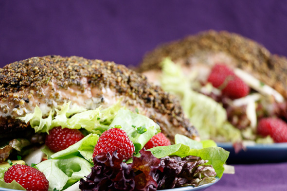Matcha-Tea-Crusted-Salmon-Fennel-Avocado Salad-Raspberry-Lime-Dressing-1